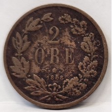 SWEDEN 1858 . TWO 2 ORE COIN . VARIETY . LARGE 5